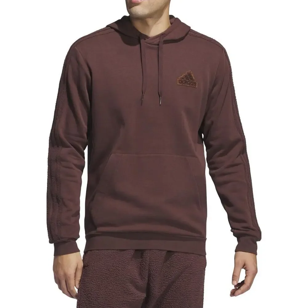 Adidas Men's Beige Coze 3-Stripes Pullover Hoodie Size S Shadow Brown
